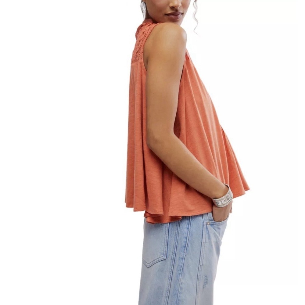 Free People Sunkissed Cotton Pointelle Tank Top Orange Sleeveless Boho | Size S - Picture 3 of 7